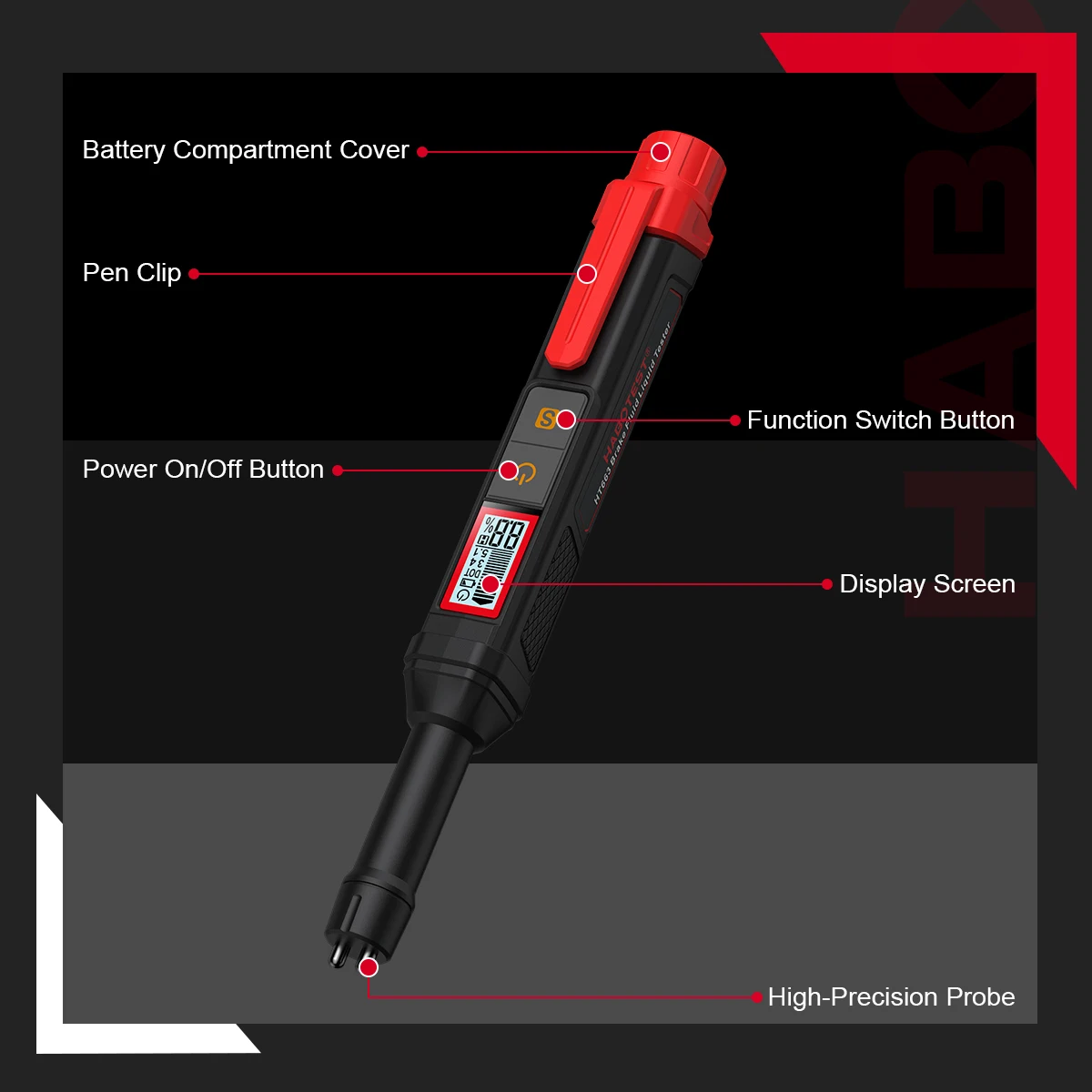 3-Farben-Hintergrundbeleuchtung Tragbarer Digitaler Bremsflüssigkeitstester Präziser Auto-Bremsöltester mit Ton- und Lichtalarm DOT3 DOT4 DOT5.1 – Detail 21
