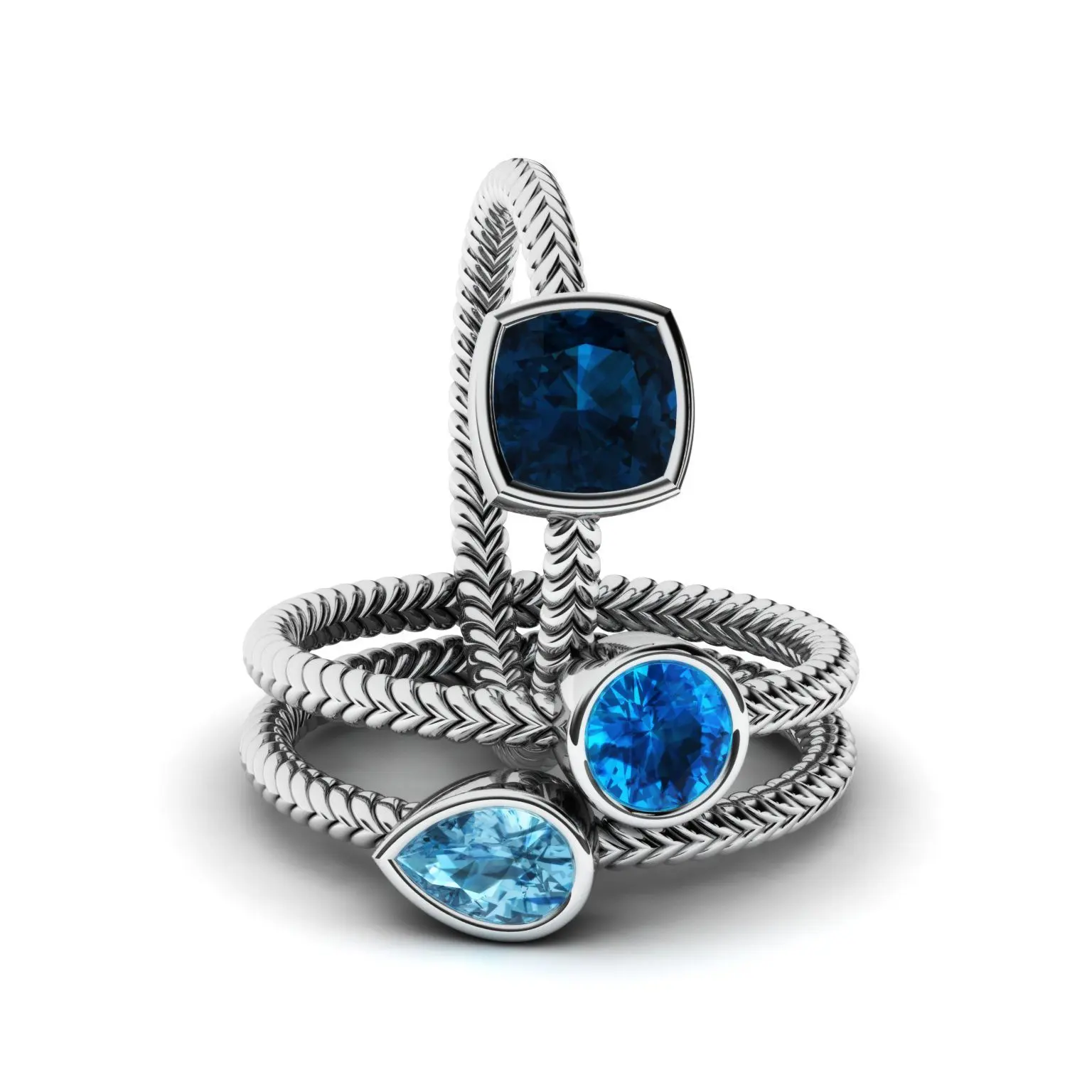 925 Silver Retro Simple Gemstone Moonstone Sapphire Ring Three-piece Ring Ladies Party Birthday Jewelry Gift