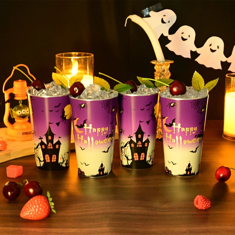 كوب ألومنيوم مضيء 450 مل للهالوين المتوهج - كوب مشروب الهالوين السعيد المخيف، خفيف الوزن وقابل لإعادة الاستخدام للحفلات والخدعة أو العلاج #6