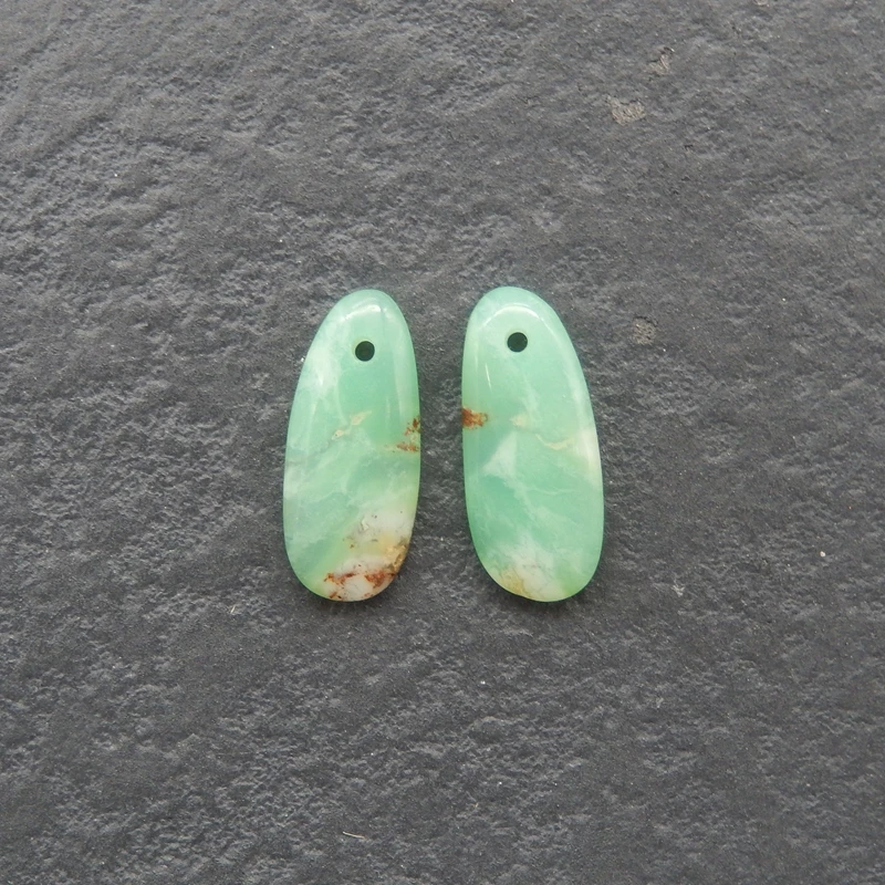 

Овальные компоненты из натурального хризопраза, 2 шт. — мятно-зеленый с инклюзией матрицы ржавчины для ювелирных изделий ручной работы и поделок
