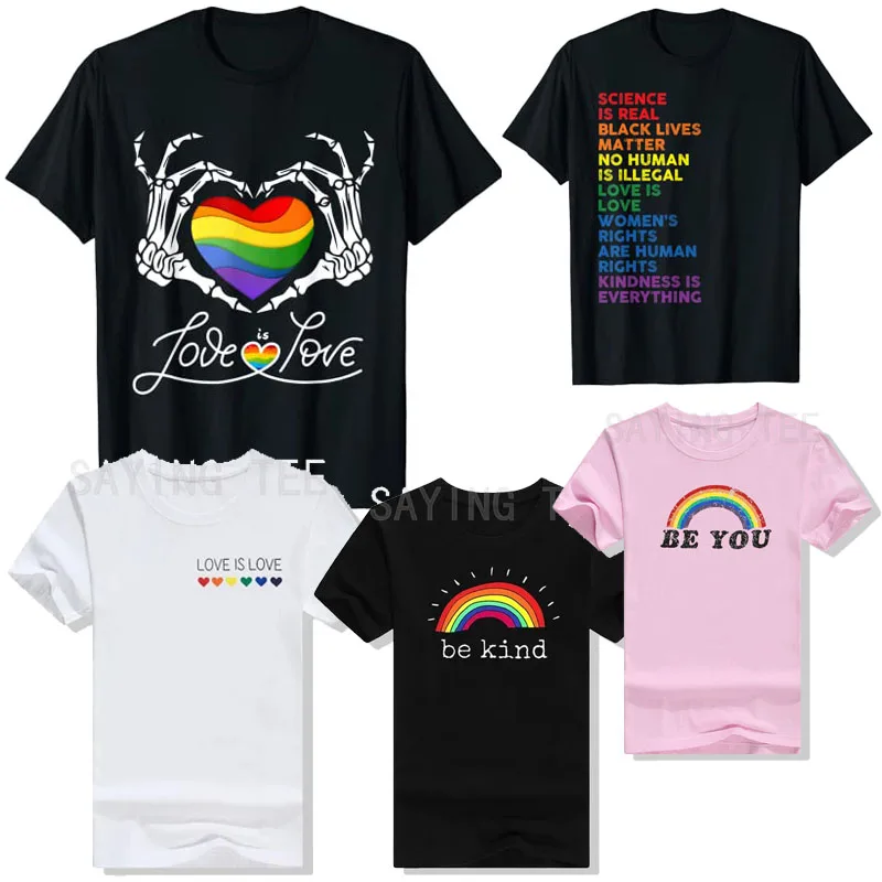 Rainbow Skeleton Heart Love Is Love LGBT Gay Lesbian Pride T-Shirt Be Kind,be You LGBTQ Graphic Tee Tops Science Is Real Clothes