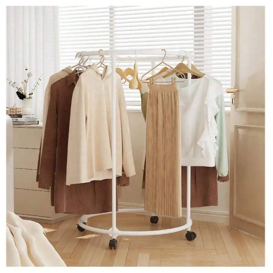 1pc Thickened Circular Rotating Clothes Drying Rack, Freestanding With Wheels, Easy Drying Hanger, Available In Gold, Black, Whi