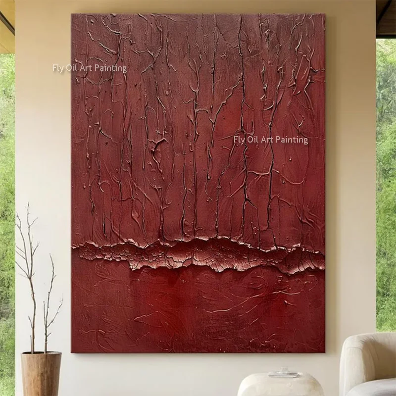 Simplism Design Pure Green Canvas Thick Artwork New Original Hand Drawn Pure Red Abstract Oil Painting For Room Decor As Gifts