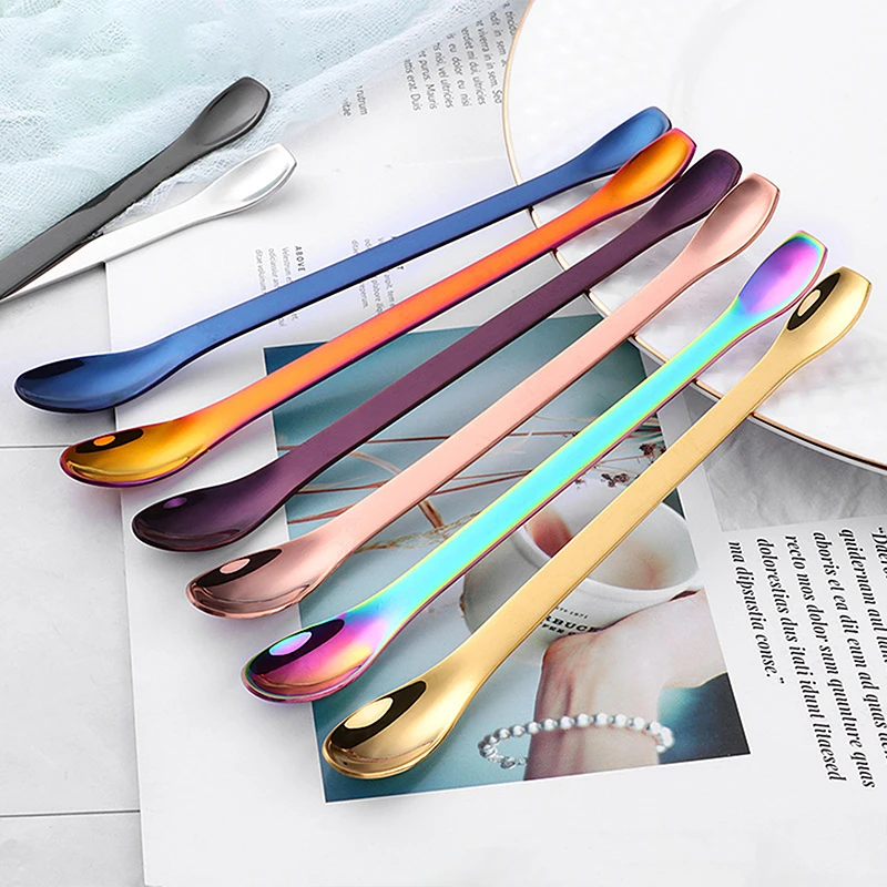 1Pc Stainless Steel Long Handle Stirring Spoon Coffee Tea Double Head Spoon Bar Tableware Fashion Kitchen Tool Seasoning Mixing