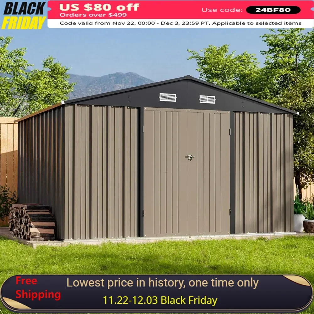 

Outdoor Storage Shed,10 X 8 FT,with Sloping Roof and Double Lockable Door, Outdoor Shed for Backyard Garden Patio Lawn,Tool Shed