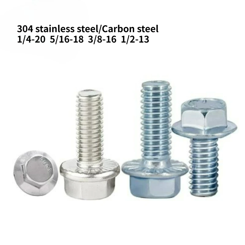 5-20pcs UNC 1/4-20 ~1/2-13 304 Stianless Steel/blue White Zinc Hexagon Head with Serrated Flange Cap Screw Hex Washer Head Bolt