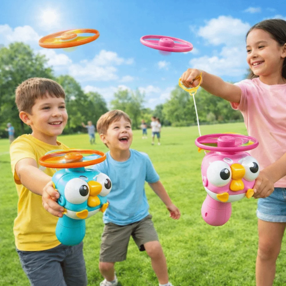 Hand-Pulled Bird launcher Soft material Cute bird shape Hand-held flying With Spinners Pull-string launching Outdoor Play