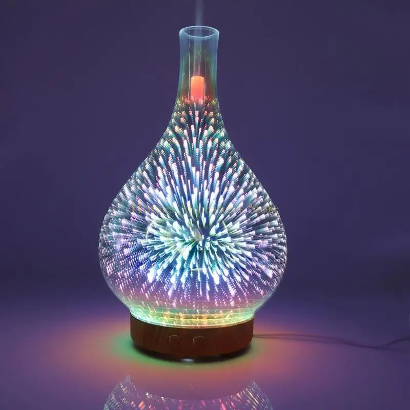 

D0AB Essential Oil Diffuser Humidifier 100ML Glass Aromatherpy Diffusers 7 Color LED Lights Changing for Home Bedroom Office