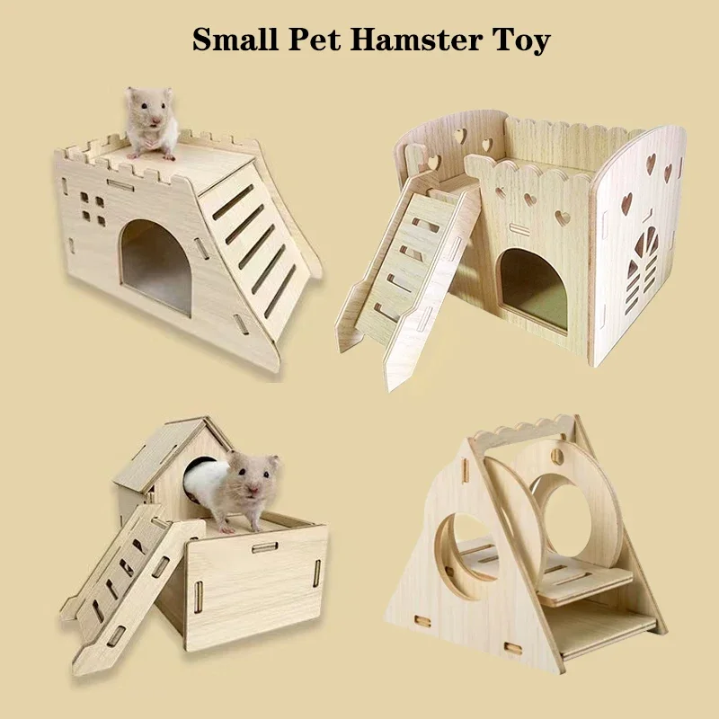 Smooth Hamster Hideaway Wooden Hamster House with Climbing Ladder Small Pet Castle Arch Bridge for Dwarf Mice Gerbils Small Pets