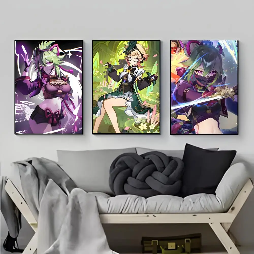 Game OpenWorld G-Genshin Impact Kuki Shinobu Poster Poster HD  Waterproof Wall Sticker Bar Living Room Decor Gift