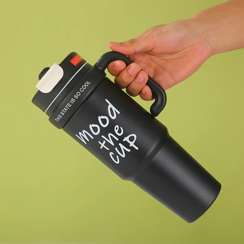 1000ml Insulated Bottle Portable Coffee Mug Large Capacity Vacuum Flask With Handle & Straw Thermal Water Cup For Cycling Sports