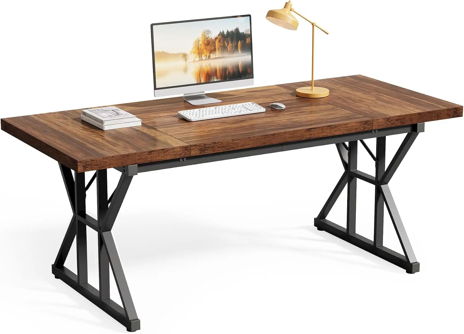 

70.8-Inch Office Desk, Wooden Executive Office Desk, Modern Work Desk, Large Farmhouse Writing Table Computer Desk for Home