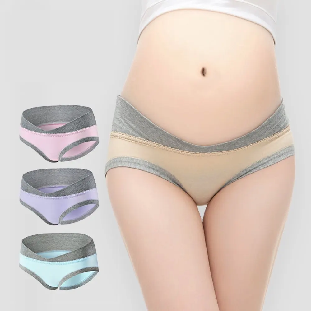 

4PCS/Set V-Shape Low Waist Stitching Color Stylish Soft Comfortable Seamless Underpants Set for Pregnant Women
