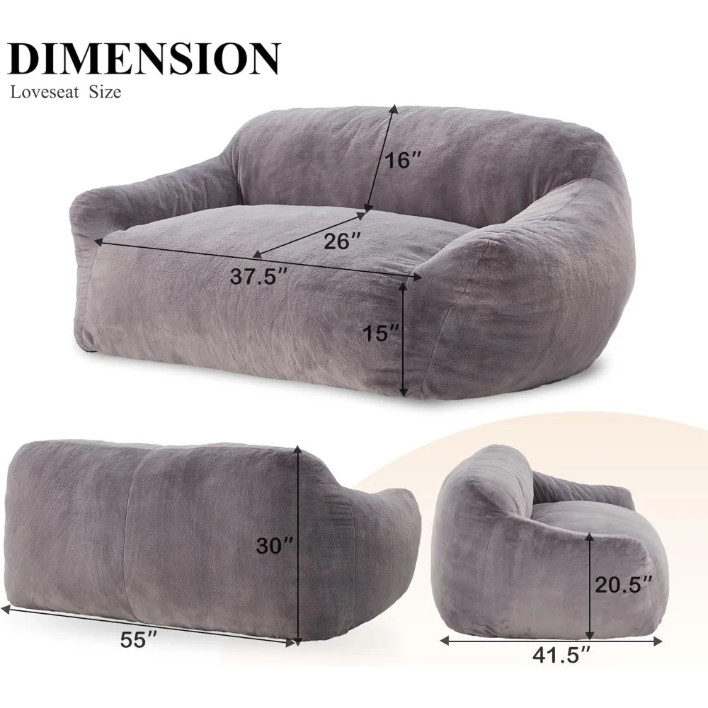 Futon Couch Bed with Armrest, 2-Seater Loveseat Sofa Soft Faux Fur Sleeper Sofa, Small Couchs for Living Room,Bedroom,Furniture