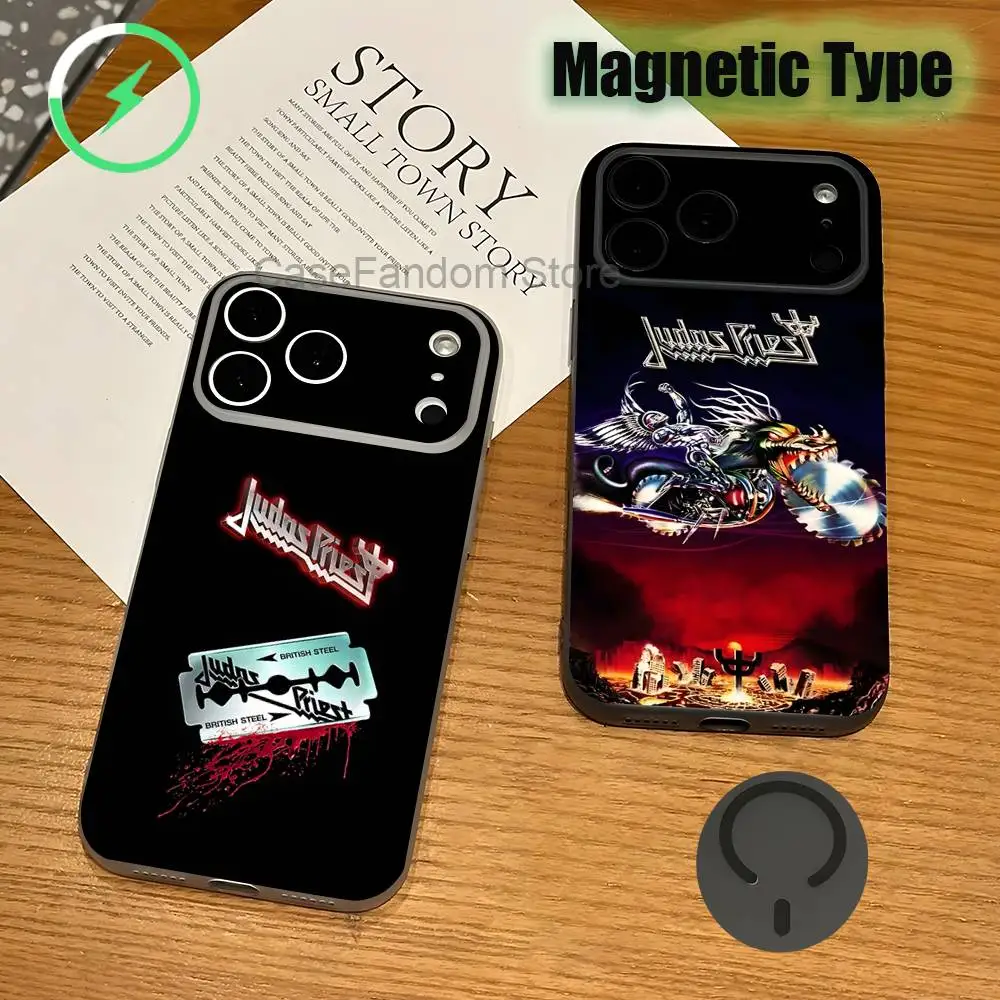 

J-Judas P-Priest Magnetic Wireless Charging Transparent gray Phone Case For iPhone 17,16,15,14,13,12,11,Pro,Max,Plus