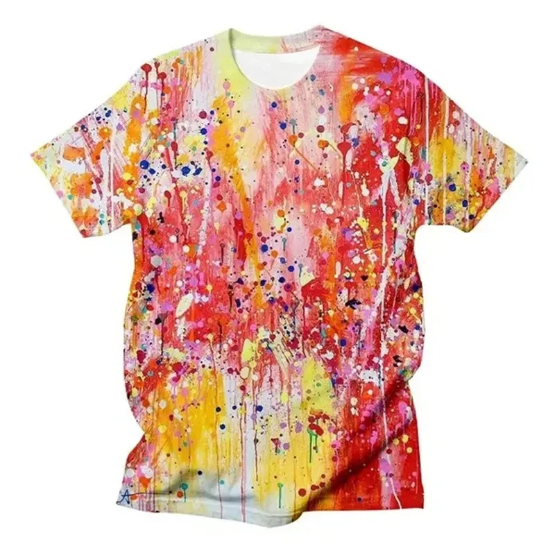 เสื้อยืดพิมพ์ลายกราฟฟิตี้ 3 มิติ ไซส์ใหญ่ สำหรับผู้ชาย ลายสีสันสดใส สไตล์ฮาราจูกุ เสื้อยืดคอกลมลำลอง