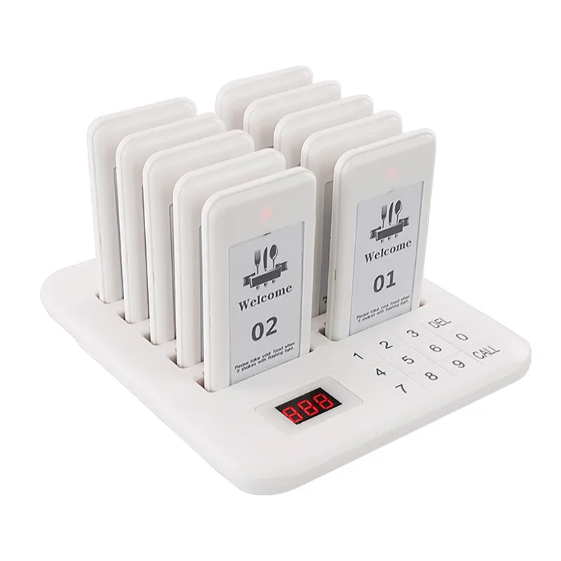 Restaurant Pager Wireless Calling System 10 Coasters Buzzer Beeper Bell Receivers For Bar Cafe Food Truck Hotel Church