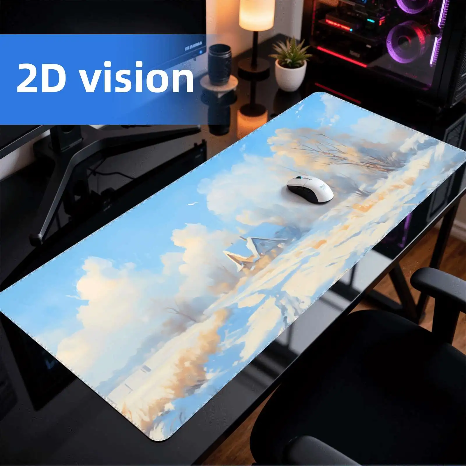 Winter Snowy Cabin Mouse Pad XL Desk Mat Non-Slip Rubber Gaming Mat Spacious Desktop Pad