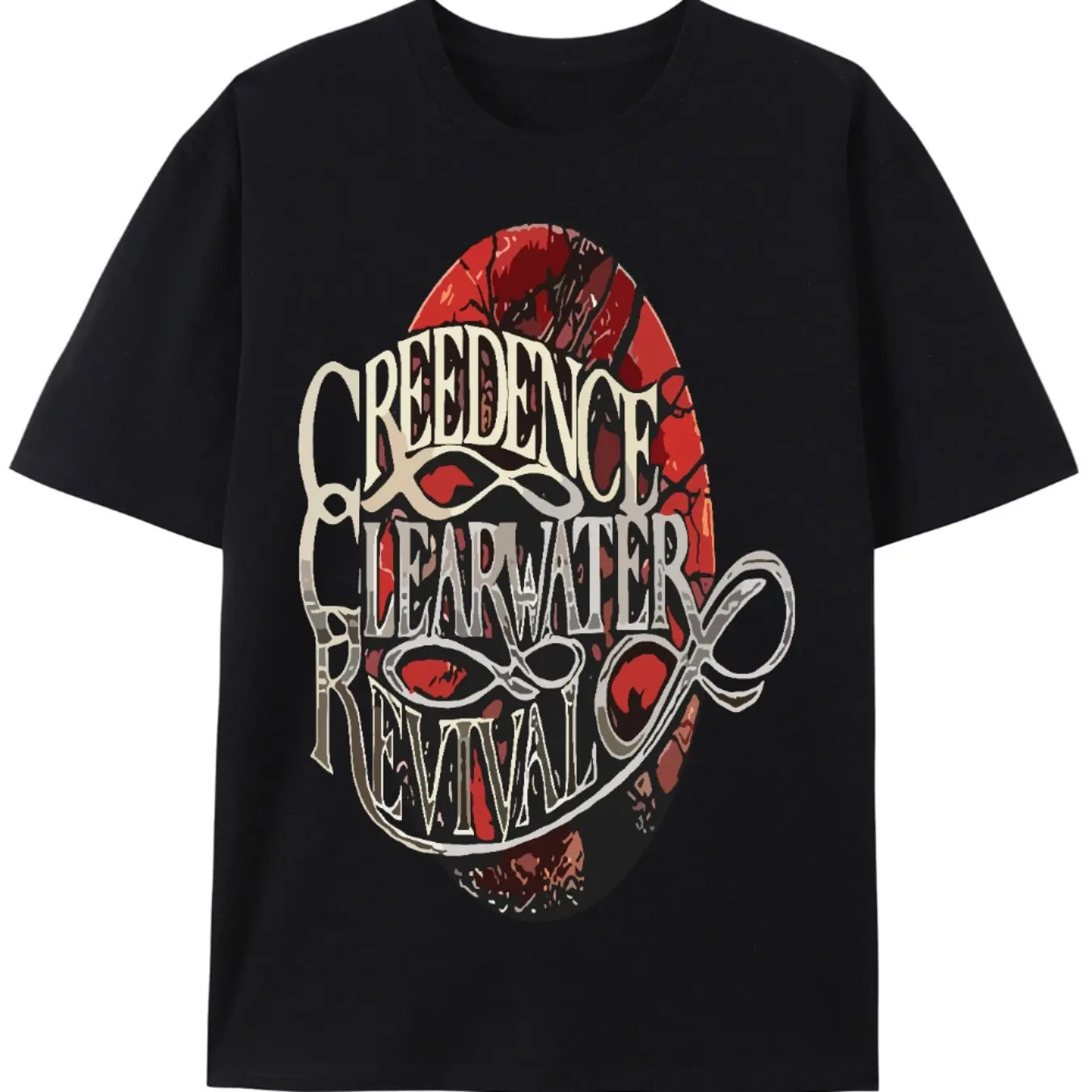 Creedence Clearwater Revival Vintage Logo Grafik-T-Shirt, klassische schwarze Baumwolle, kurzärmelig, lässige Passform für Herren