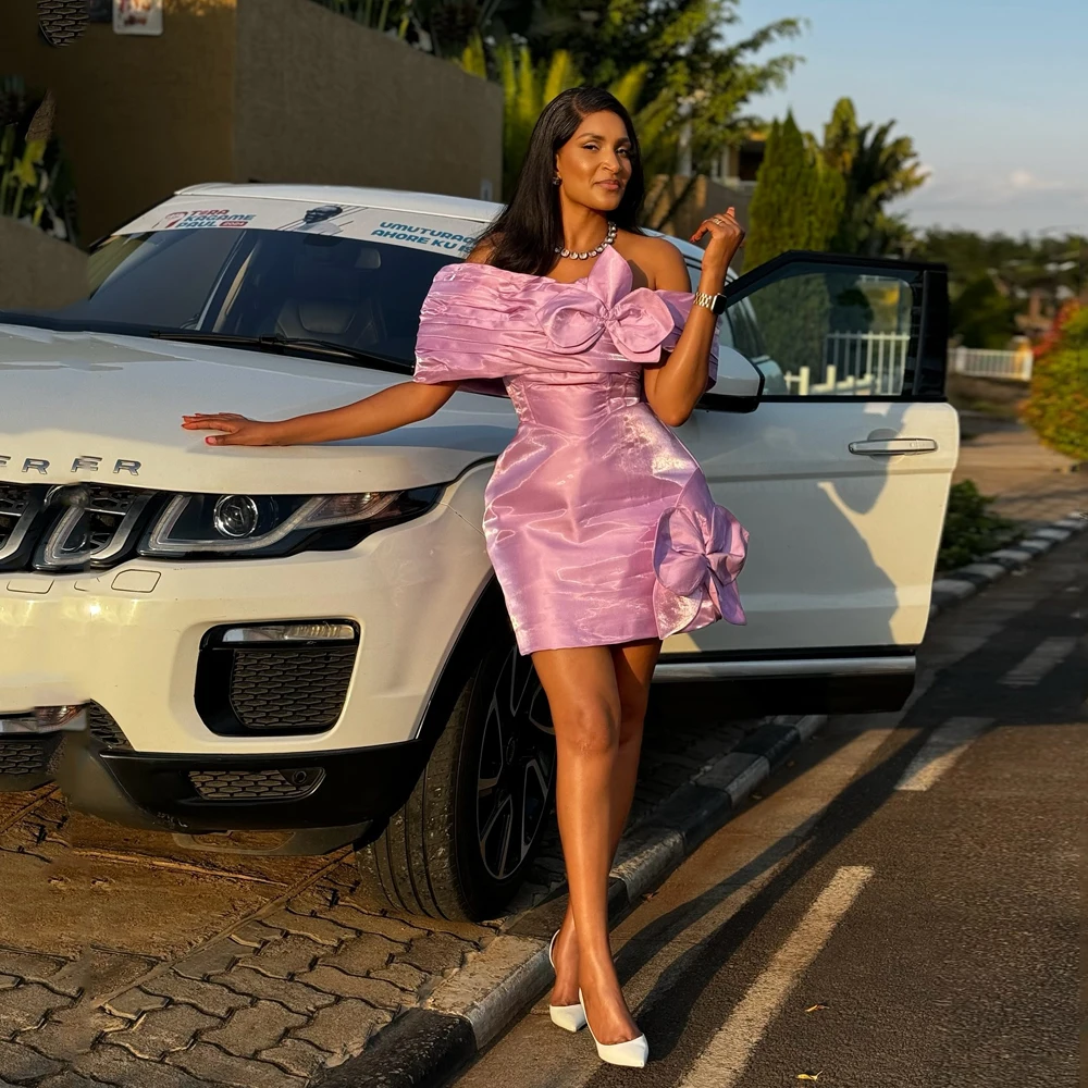 

3D Flowers Mini Cocktail Dress African Off Shoulder Straight Tulle Short Party Evening Prom Celebrate Birthday Dress Customized