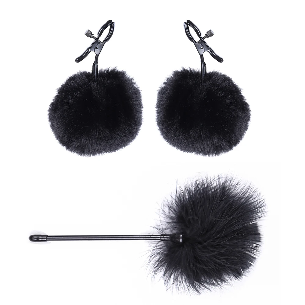 Nipple Clamps with Chain Metal Fuzzy Nipple Clip with Feather Tickle Breast Jewelry for Women and Men Sex Play SM Toys