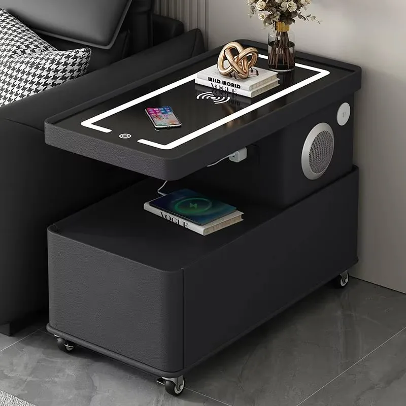 طاولة قهوة جانبية ذكية قابلة للدوران متعددة الوظائف، عجلات قفل متحركة، طاولة بجانب السرير الذكية الفاخرة لغرفة المعيشة المنزلية #1