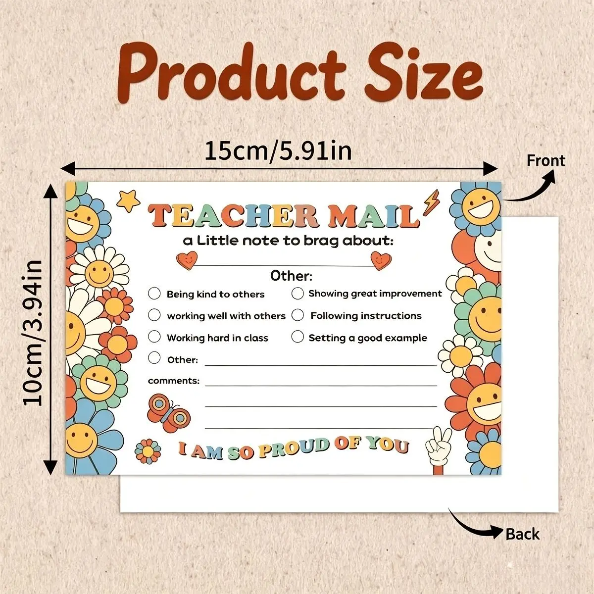 50Pcs Teacher Mail Notes to Parents Happy Mail from Teacher Brag Cards for Students Behavior Classroom Must Haves to Send Home