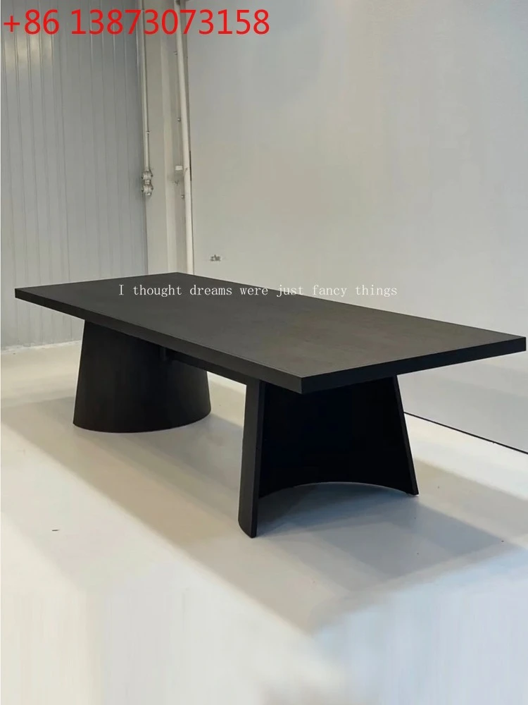 

Medieval designer creative solid wood dining table wabi-sandy retro rectangular black home dining table