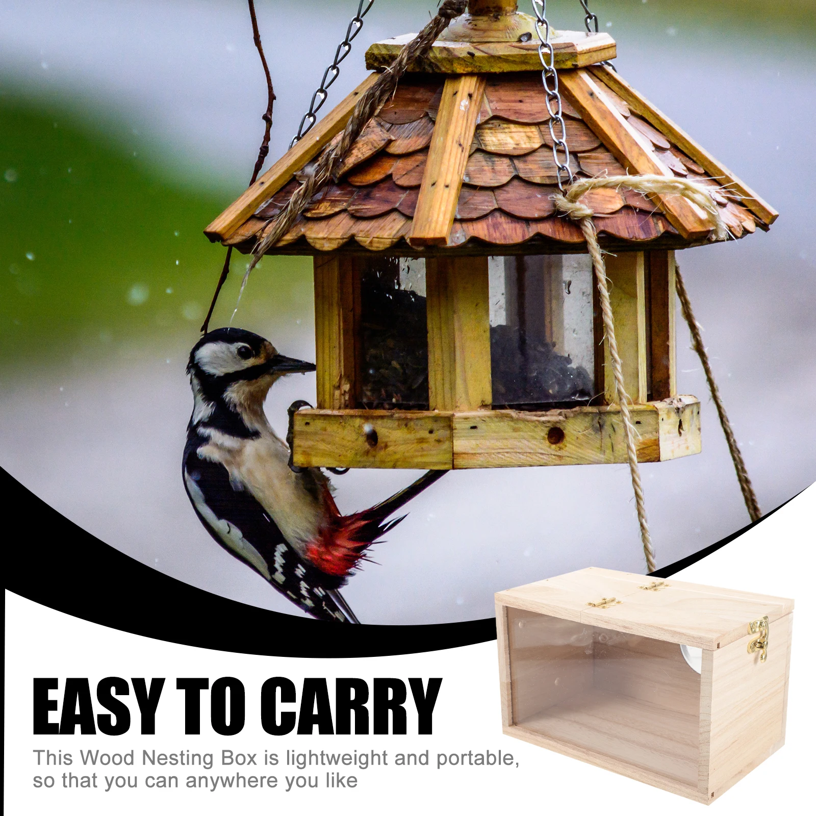 

Natural Wooden Bird House Cockatiel Nesting Box Outdoor Wood Parakeet Nesting House Lightweight Portable Bird Breeding Box