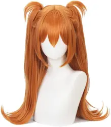 Asuka Langley peruka pomarańczowy Evangelion Asuka Langley peruka do cosplay z klipsem kucyk podwójny kucyk proste pomarańczowe Anime peruka do cosplay