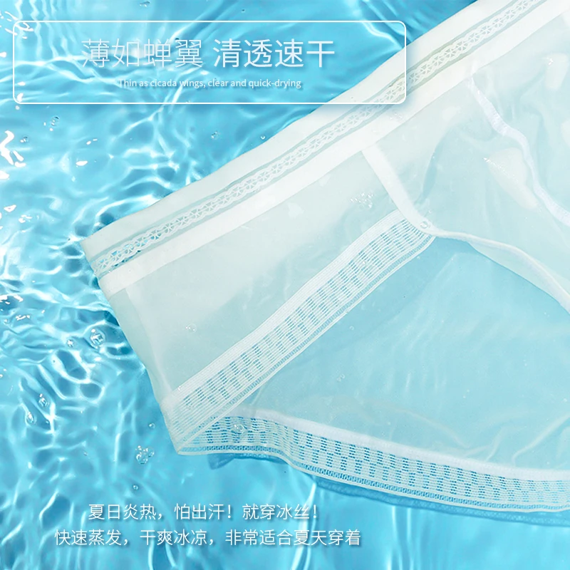 New Ice Silk Briefs Masculine Translucent Thin Panties Low Waist Men\'s Underwear In Stock