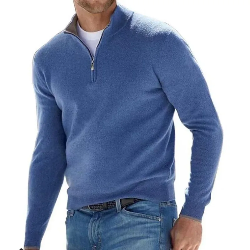 

2024 Spring and Autumn New Men's Half Zipper V-neck Knitwear Men's Casual Pullover Sweater Polo