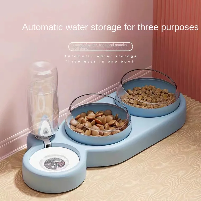 

3-in-1 Pet Cat Bowl Automatic Feeder Dog Cat Food Bowl With Water Fountain Double Bowl Drinking Raised Stand Dish Bowls For Cats