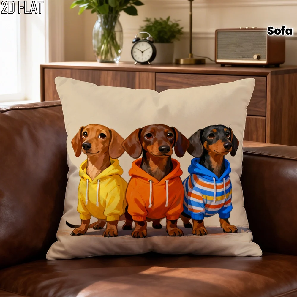 Housse de coussin carrée décorative avec motif de chiens teckel mignons en sweat à capuche, 1 pièce, pour canapé, chambre à coucher, salon