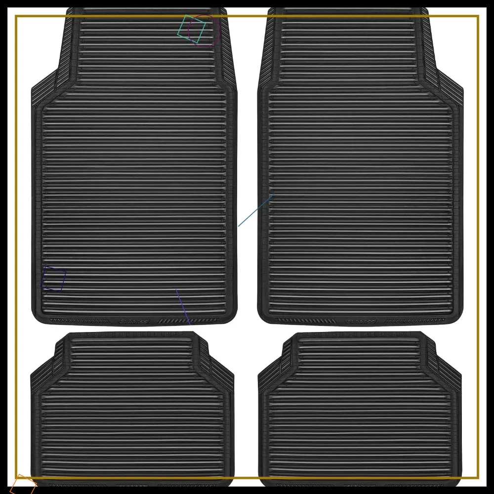 

Universal Rubber Floor Mats, All Weather 4-Piece Set, Trim to Fit for Cars SUVs Vans, Heavy Duty Anti-Slip Easy Clean, Black