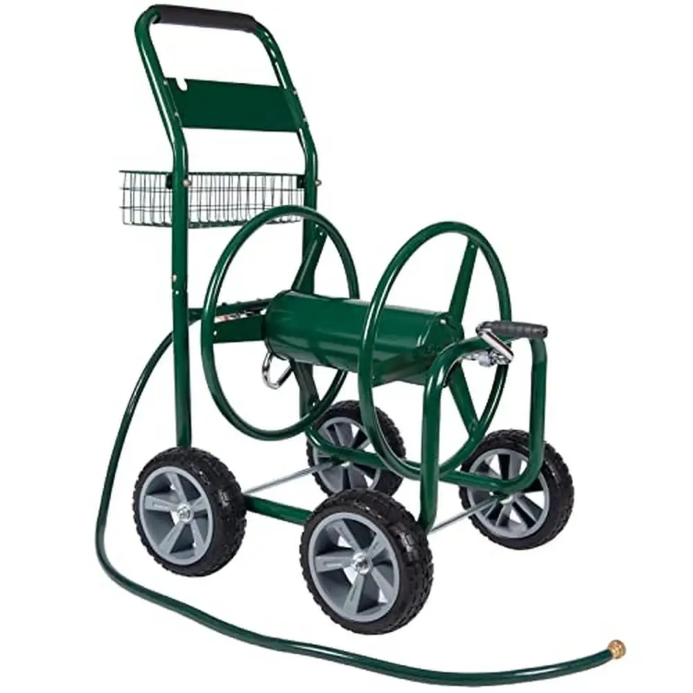 

Industrial Heavy Duty Garden Hose Reel Cart 300ft Capacity Solid Wheels Outdoor Watering Yard Cart with Non-slip Crank Handle