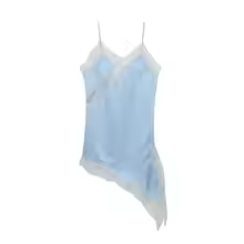 Cami Tops Black Lace V Neck Patchwork Sleeveless Y2K Style for Women - Long Blue Top