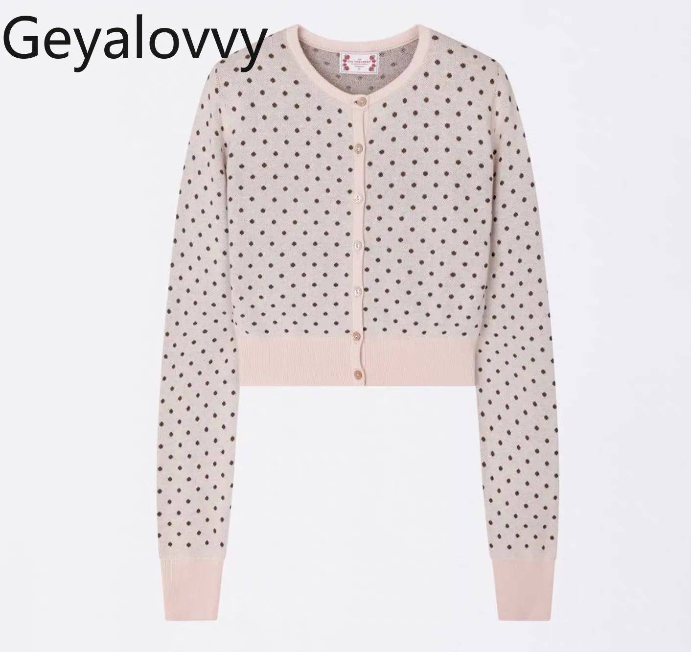 

Sweet Girl Versatile Autumn Winter Polka Dot Pattern Knitted Cardigan Coat Round Neck Single Breasted Simple Slimming Tops