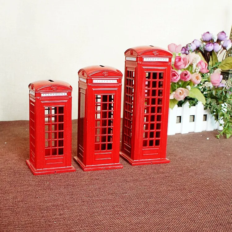 London phone booth coin bank piggy    red metal   box  WY606