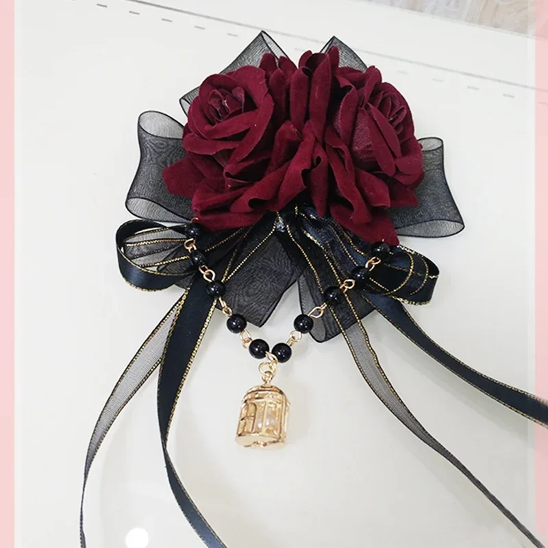 Goddess Bride Bow Lace Rose KC Bead Chain Pendant Gothic Hair Clip Lolita KC Side Clip Headdress Headpiece Accessories Girl Gift