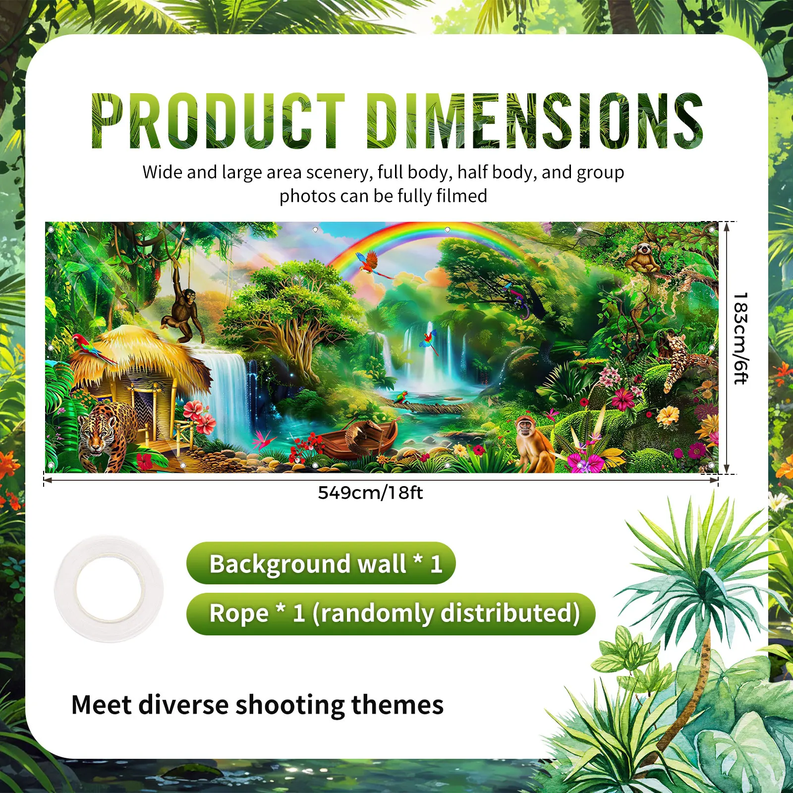 Rainforest Backdrop Spring Nature Rainforest Theme Tropical Forest Jungle Photography Backdrop for Birthday Party Studio Decor