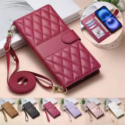 S21 Ultra Case For Samsung Galaxy S21 Ultra Long Lanyard Phone Case For Samsung S21 FE S 21 S21+ Plus Leather Wallet Cover Women
