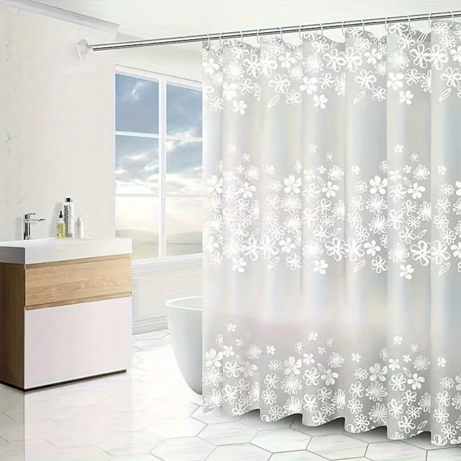 Bathroom shower curtain, partition curtain, door curtain, printed shower curtain, PEVA anti mold, waterproof, and non punching i