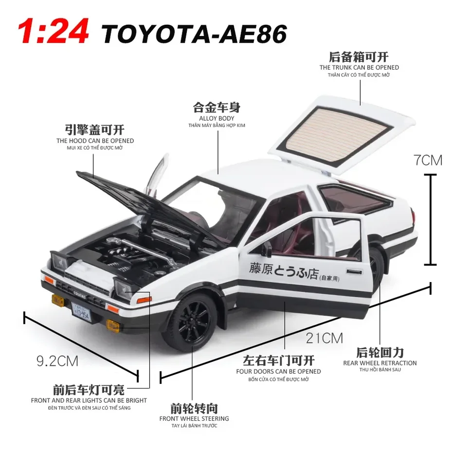 1:24 Initial D Toyota Trueno AE86 Alloy Diecast Car Model Sports