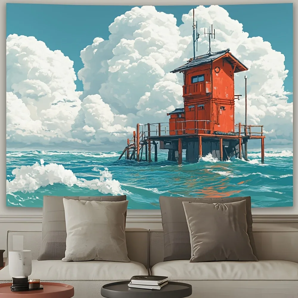 HD-Creative Coast Cottage Tapestry – Multifunctional Decoration for Living Room, Bedroom, Office, Home & Party, Ideal Gift