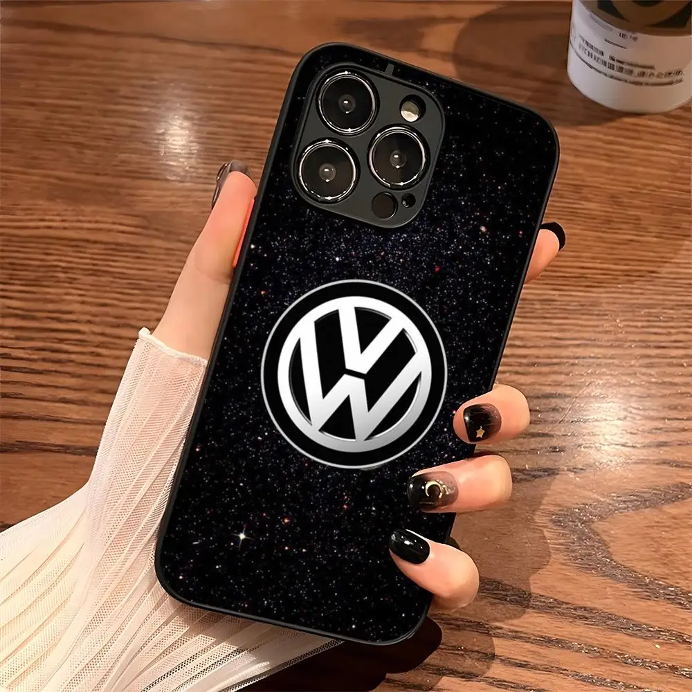 V-VolkswagenESS Car LOGO Phone Case for iPhone 13 15ProMax 14 11 12 Pro Max Mini 8 7 Plus SE2020 XS Max X XR Matte Black Cover