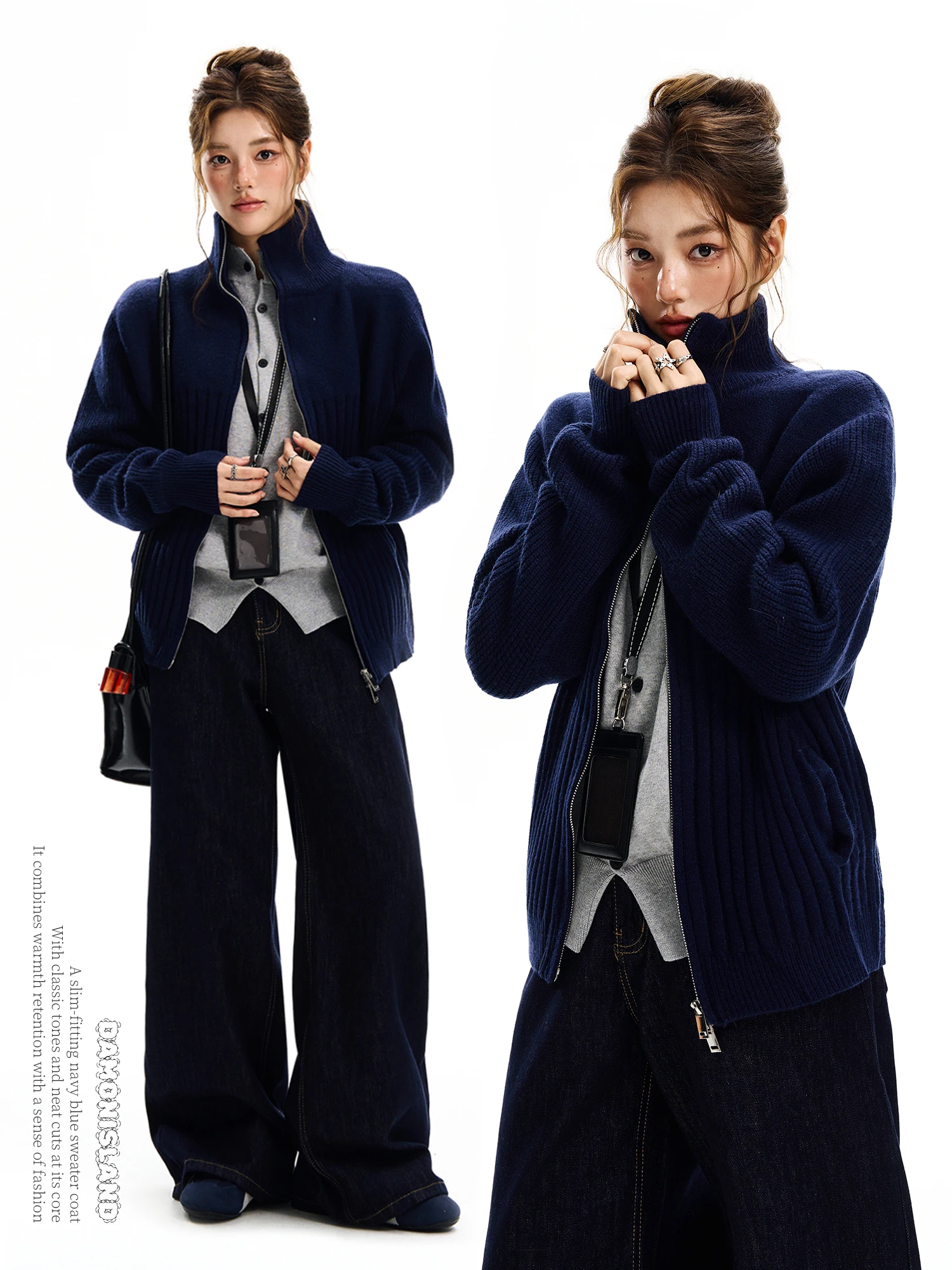 

Damon Island, зимний вязаный свитер с высоким воротником и молнией, открытый кардиган, женский высококачественный простой вязаный свитер irt