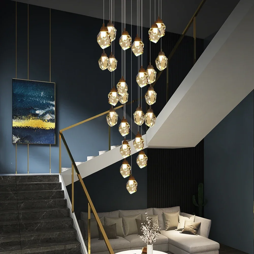 

Modern Luxury Cristal Creative Gold Hanging Lamps for Staircase Living Room LED Crystal Chandelier Large Indoor Lighting Fixture