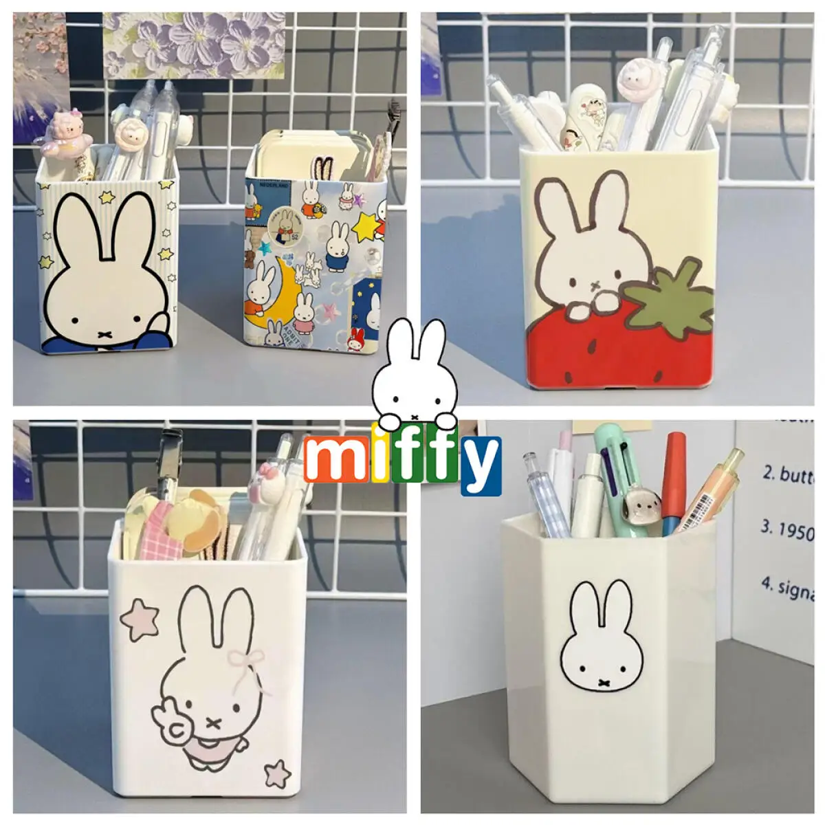 

Miffy Rabbit Kawaii настольный держатель для ручек с милым мультяшным принтом, большая емкость, кисть для макияжа, карандаш, ведро для хранения канцелярских принадлежностей