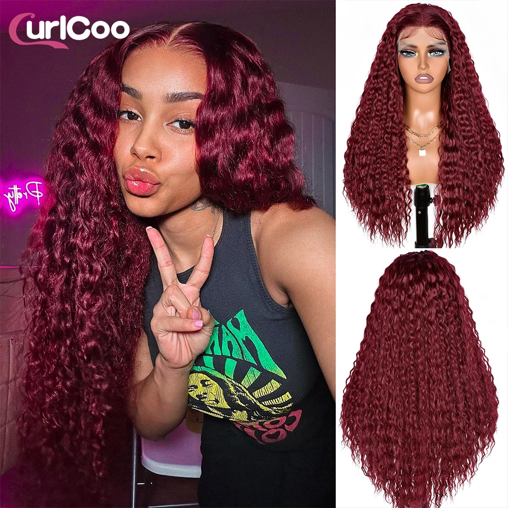 

Женский прозрачный парик цвета Бургунди с глубокой волной, 13x4 дюймов